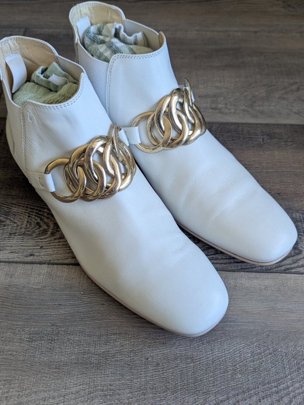 Tod's Women's Cuoio Leather Tronch Elastic Ankle Booties Cream Gold EU40